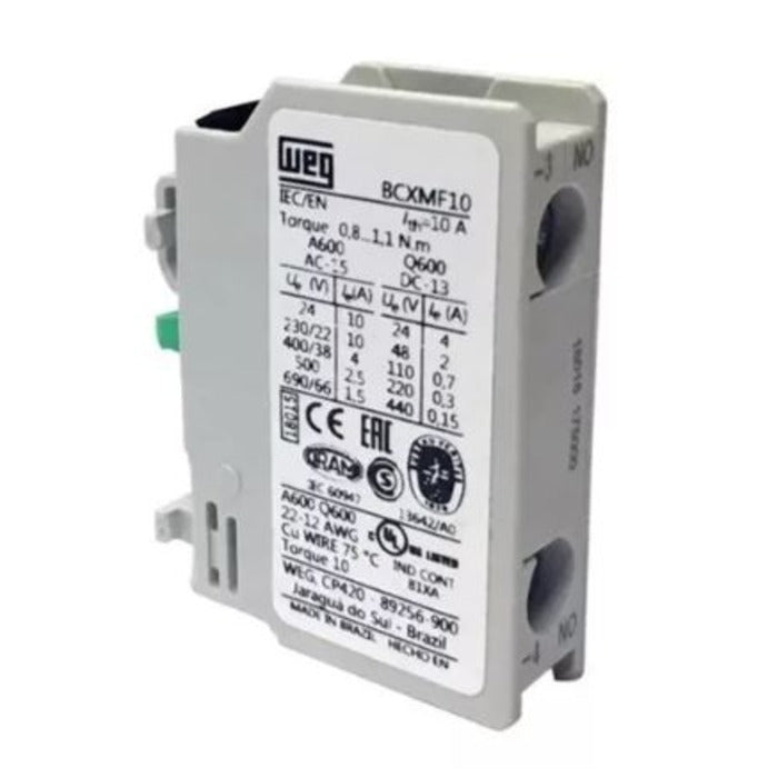 bloco contato auxiliar frontal 1NA CZ BCXMF10 p/ contator CWM9~105 WEG 10356473
