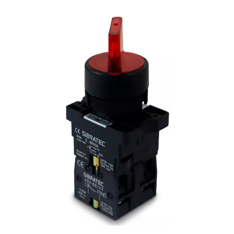 chave seletora plastica ilum VERMELHA 220Vca knob curto 2NF 3 pos fixas/sem retorno METALTEX TN2IS42R-L1BB [11.06.01.025