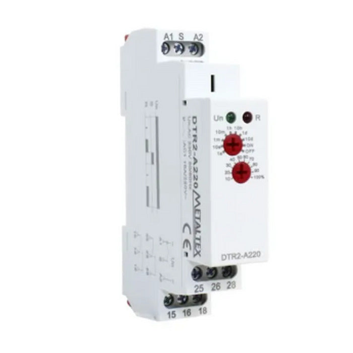 rele temporizador retardo energizacao analogico multi tempo 12~240Vca/cc 2NAF METALTEX DTR2-W [11.08.01.022]