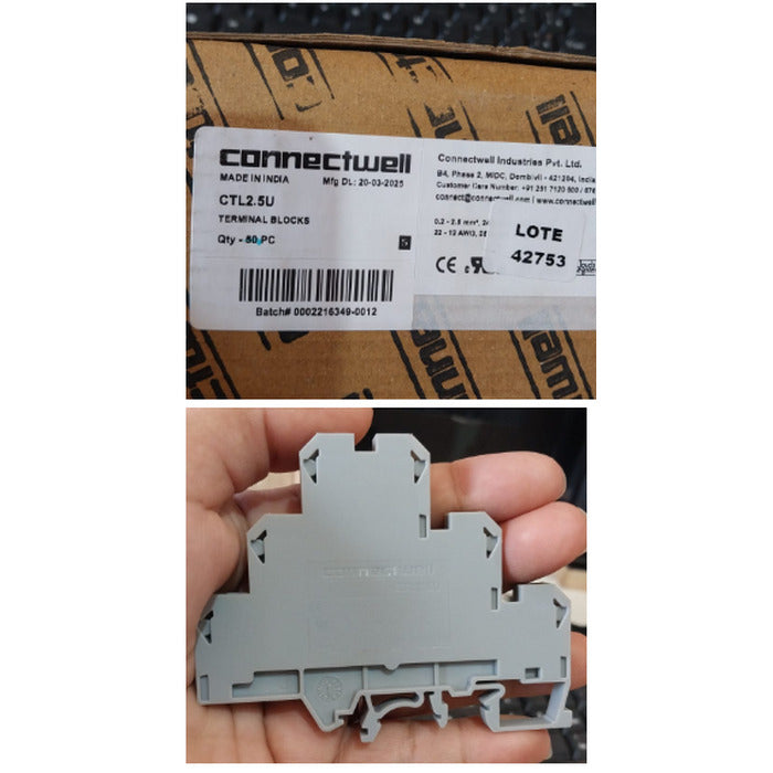 borne SAK 2,5mm² TRIPLO conexao tipo parafuso cinza CONNECTWELL CTL.2.5U  [12.01.01.009]