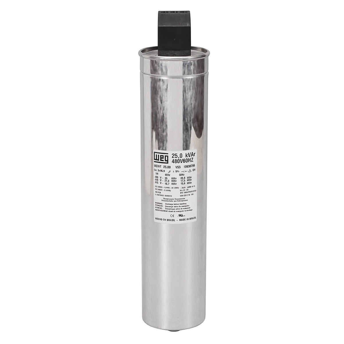 capacitor trifasico 380Vca 12,5kVAr  UCWT12,5V40 N22 HD WEG 11313820  [12.03.02.001]