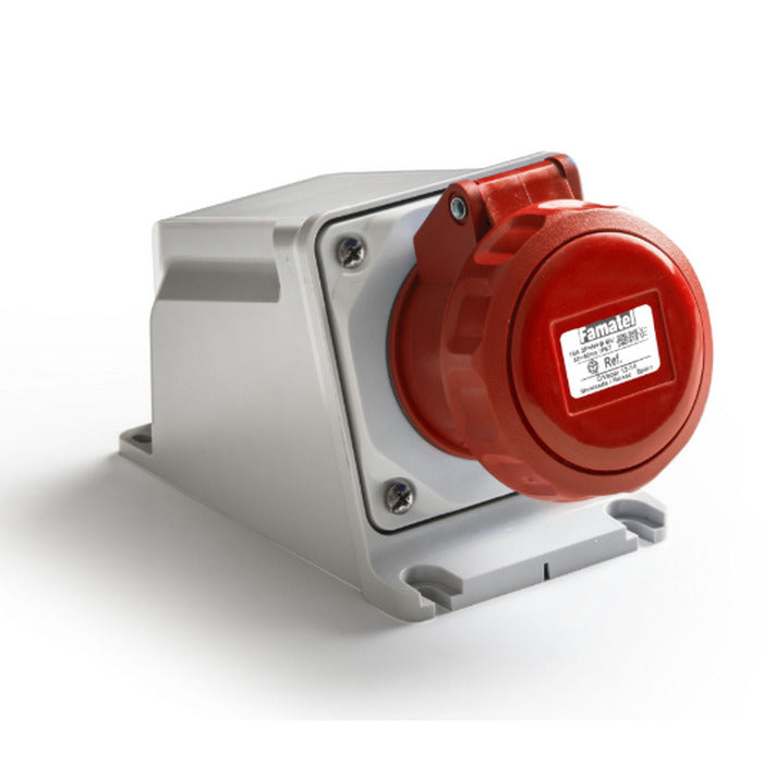 tomada industrial sobrepor 3P+T 32A 3H vermelho 380~440Vca IP67 FAMATEL 24398  [13.02.01.026]