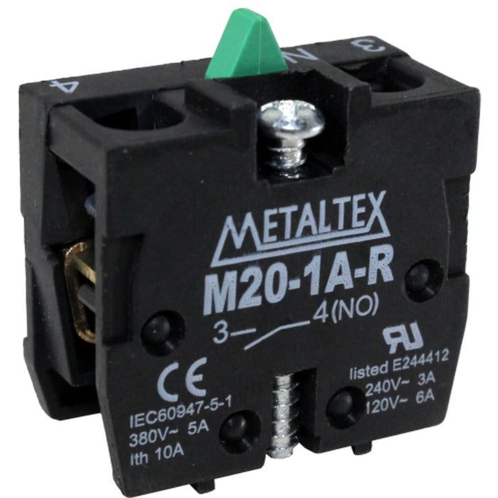 bloco contato INVERTIDO 1NA p/botao M20/P20 (uso em caixa CP) METALTEX M20-1A-R [11.06.01.020]