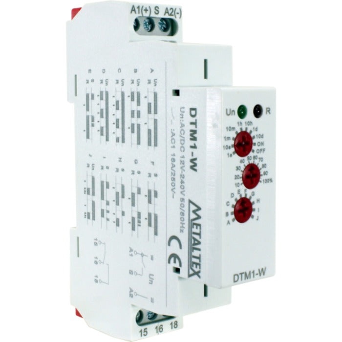 rele temporizador analogico multifuncao 12~240Vca/cc 1NAF METALTEX DTM1-W [11.08.01.023]