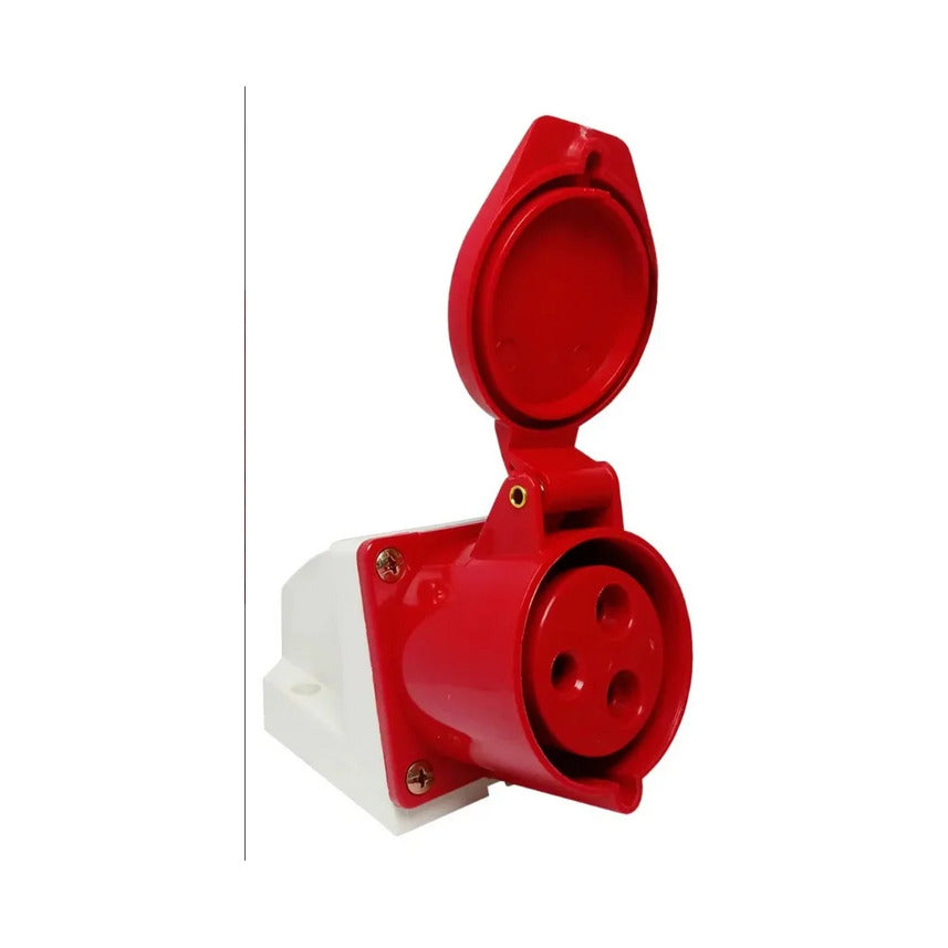 tomada industrial sobrepor 2P+T 16A 9H vermelho 380~440Vca IP44 linha standard TSWD-16P3H9E53 WEG 14684718 [12.14.02.001