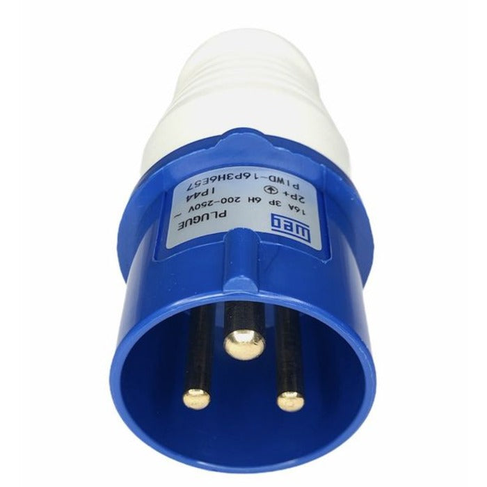 plug macho industrial 2P+T 16A 6H azul 200~250Vca IP44 linha standard PIWD-16P3H6E57 WEG 14684405 [12.12.02.012]