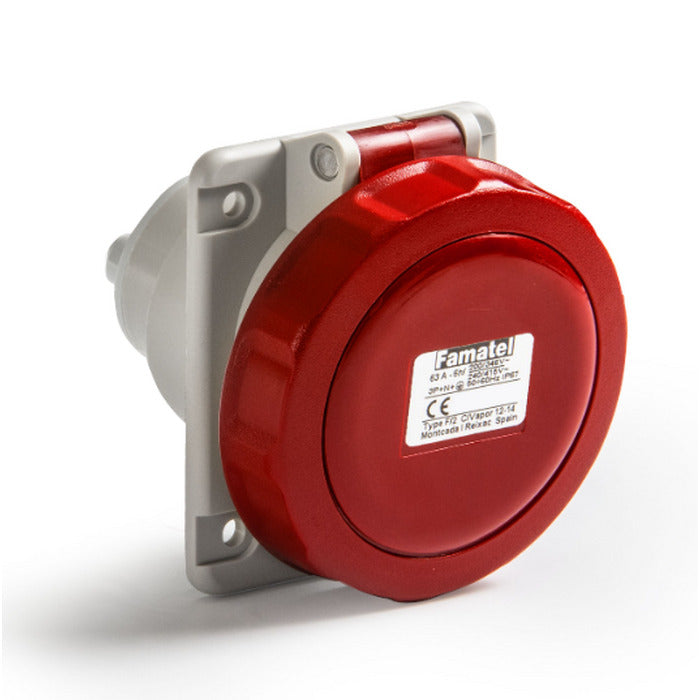 tomada industrial embutir 3P+T 32A 3H vermelho 380~440Vca IP67 FAMATEL 24339  [13.02.01.029]