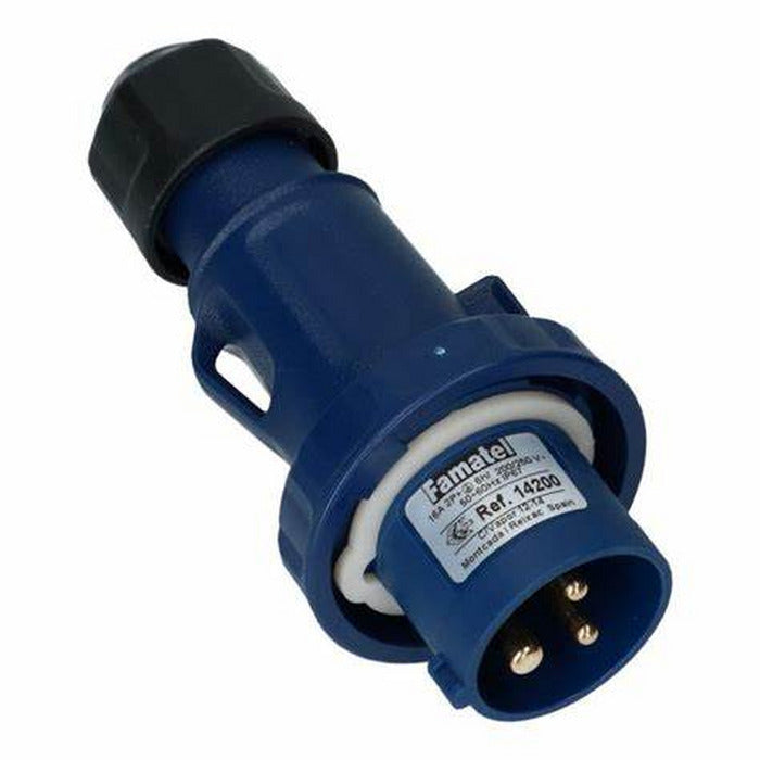 plug macho industrial 2P+T 16A 6H azul 200~250Vca IP67 FAMATEL 14200 [13.04.01.016 e 017]