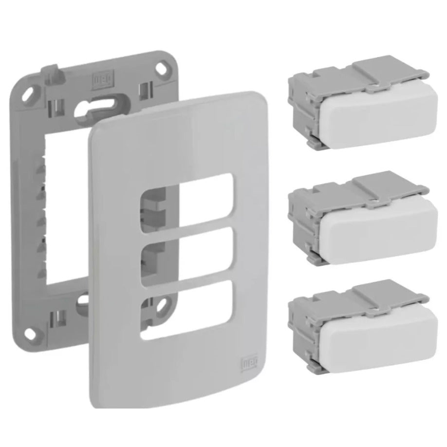 3 interruptor simples 10A + placa 4x2" + suporte branco COMPOSE WEG 13272423 [12.02.01.012.]