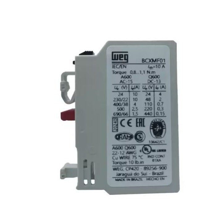 bloco contato auxiliar frontal 1NF CZ BCXMF01 p/ contator CWM9~105  WEG 10356494 [12.06.01.005]