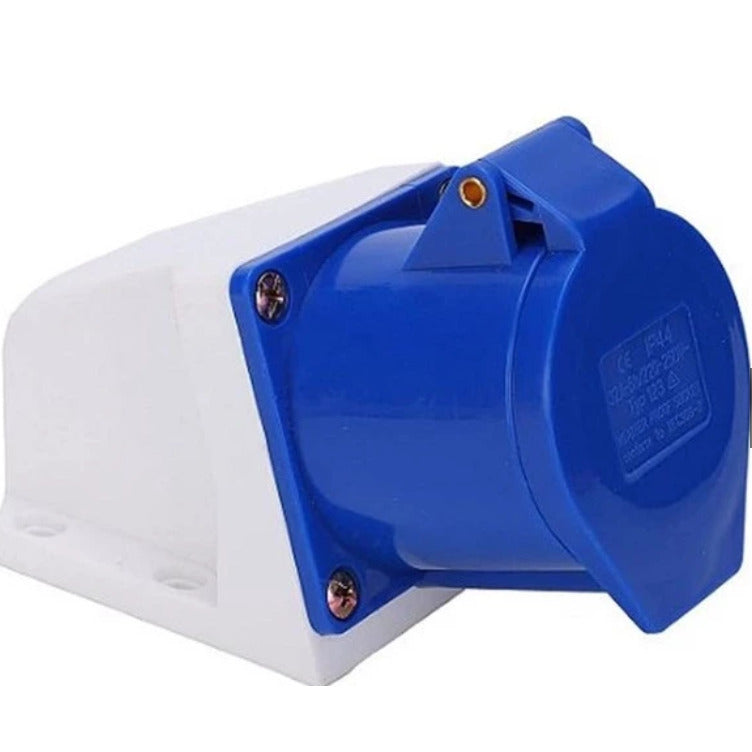 tomada industrial sobrepor 3P+T 32A 9H azul 220~250Vca IP44 linha standard TSWD-32P4H9E57 WEG 14684685 [12.12.02.003]