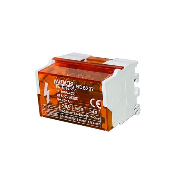 bloco distribuicao  100A 02 polos 07 furos METALTEX BDB207 [11.04.01.033]
