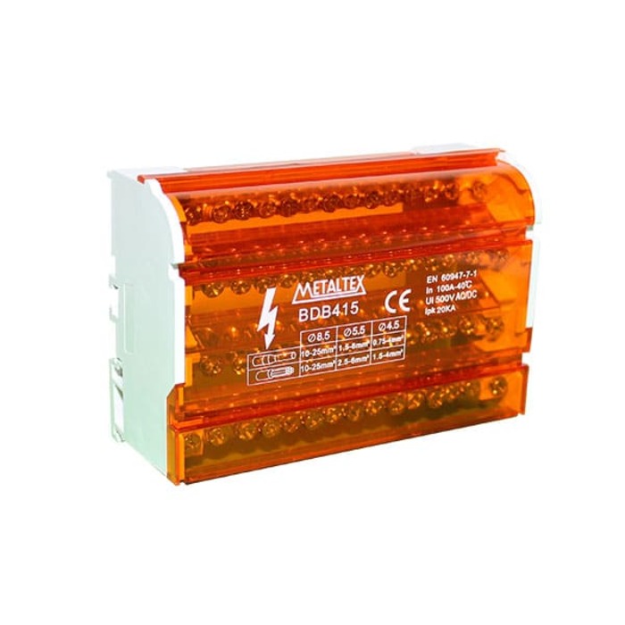 bloco distribuicao  100A 04 polos 15 furos METALTEX BDB415 [11.04.01.036]