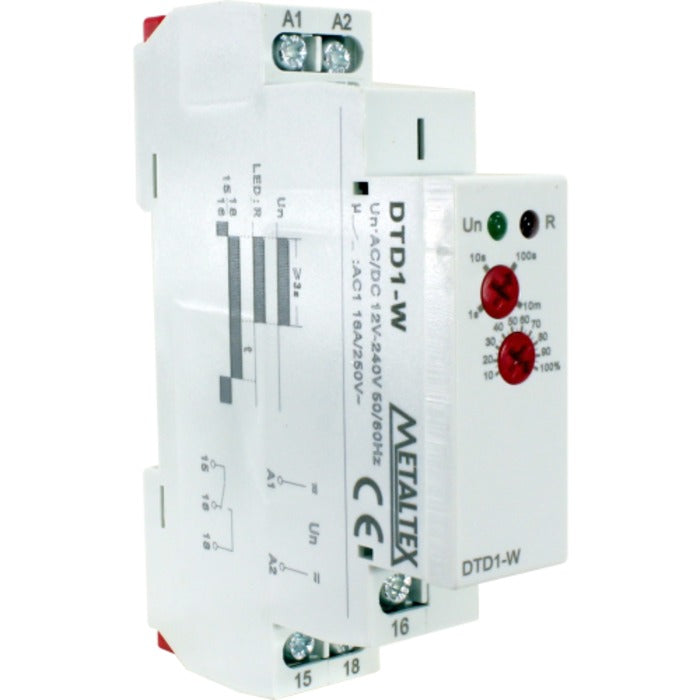 rele temporizador retardo energizacao 0~10min 12~240Vca/cc METALTEX DTD1-W [11.08.01.027]