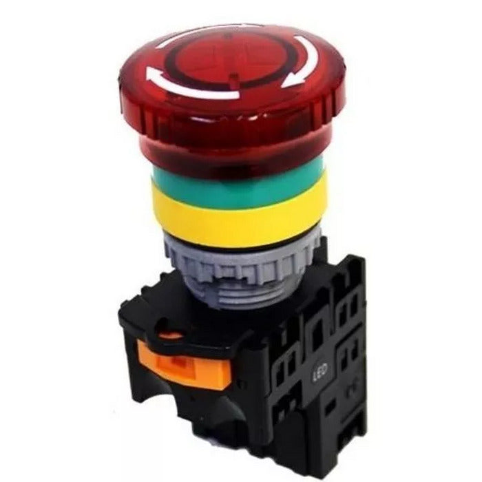 botao emergencia iluminado VERMELHO 24Vcc c/trava 22mm 1NF METALTEX TN2IK7R-L1B [11.06.01.024]