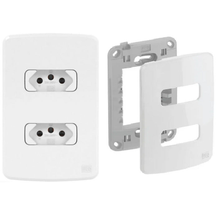 2 tomada 2P+T 20A + placa 4x2" + suporte branco COMPOSE WEG 13272666 [12.02.01.014]