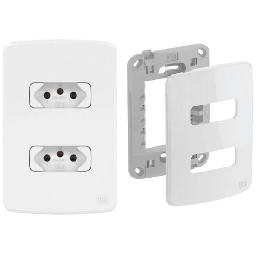 2 tomada 2P+T 10A + placa 4x2" + suporte branco COMPOSE WEG 13272663 [12.02.01.003]